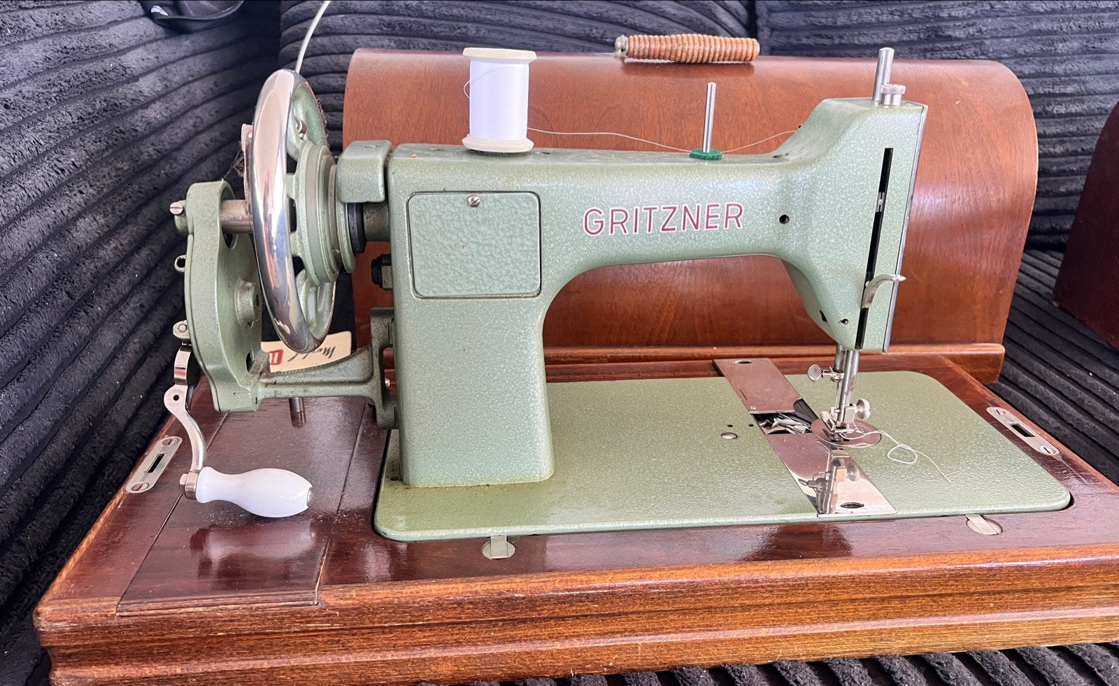 Vintage Gritzner Naaimachine met Houten Koffer, Ophalen, Gebruikt, Naaimachine, Overige merken