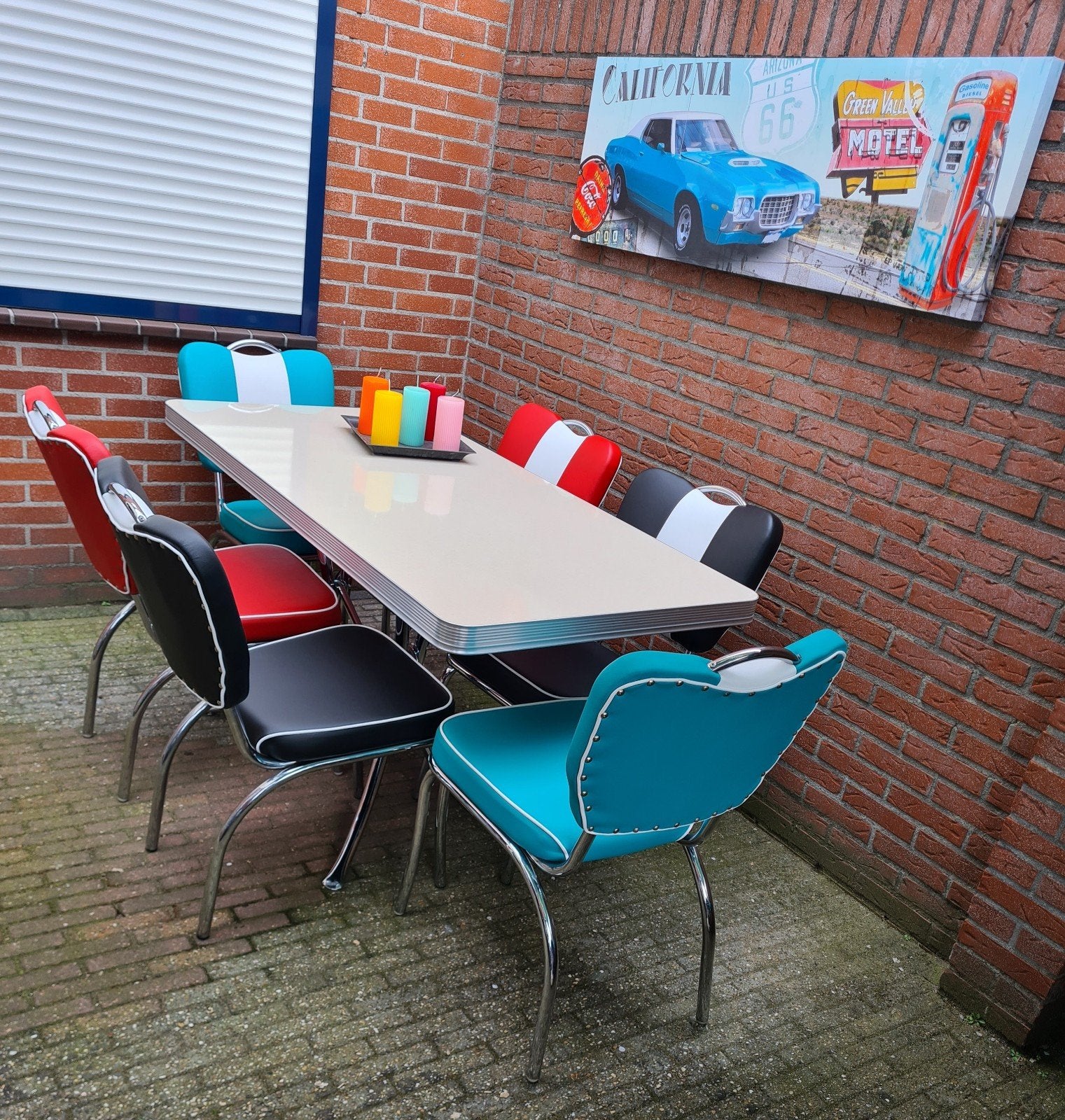 FIFTIES SIXTIES BEL AIR DINER DINER STOELEN MET TAFEL, Ophalen, Overige kleuren, Overige materialen, Vijf, Zes of meer stoelen