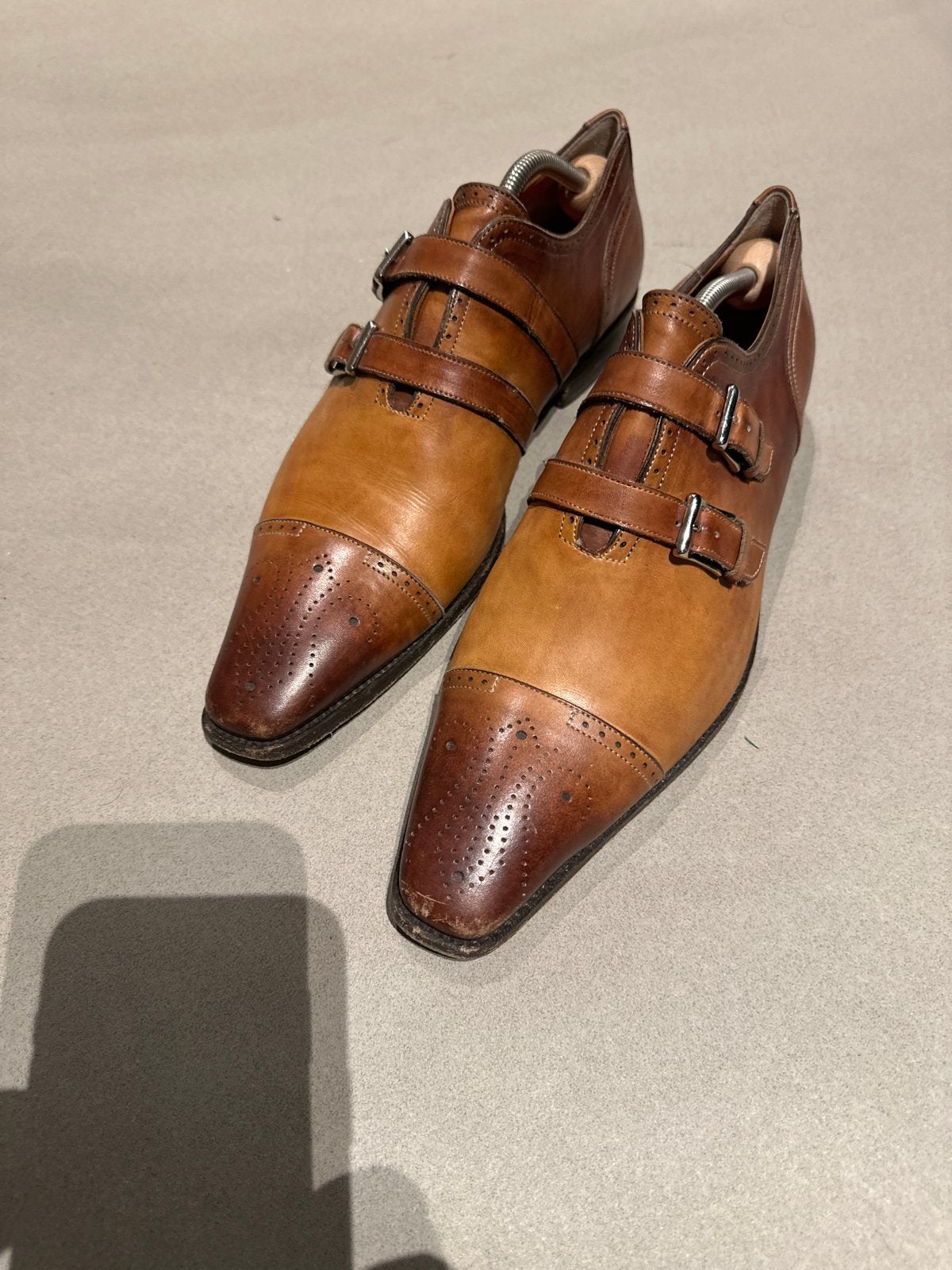 Santoni Bruine Leren Gespschoenen Maat 8 met Schoenspanners, Kleding | Heren, Ophalen of Verzenden, Gedragen, Bruin, Gespschoenen