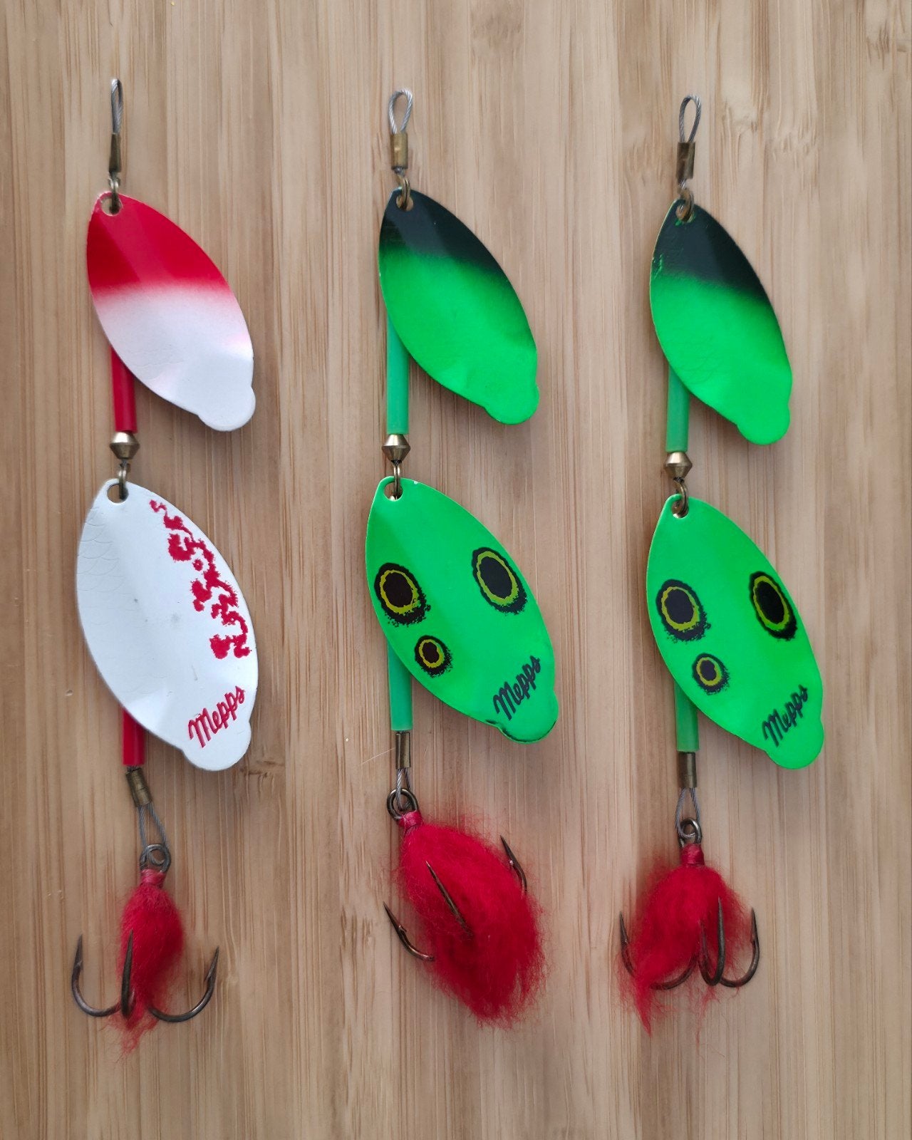 3x Mepps Tandem Pike Spinner, Ophalen of Verzenden, Zo goed als nieuw, Overige typen