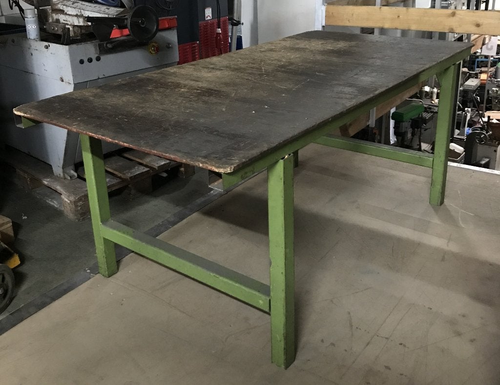 Werkbank, 202x99x81 cm, stalen frame, multiplex blad, Ophalen, Gebruikt, 170 cm of meer