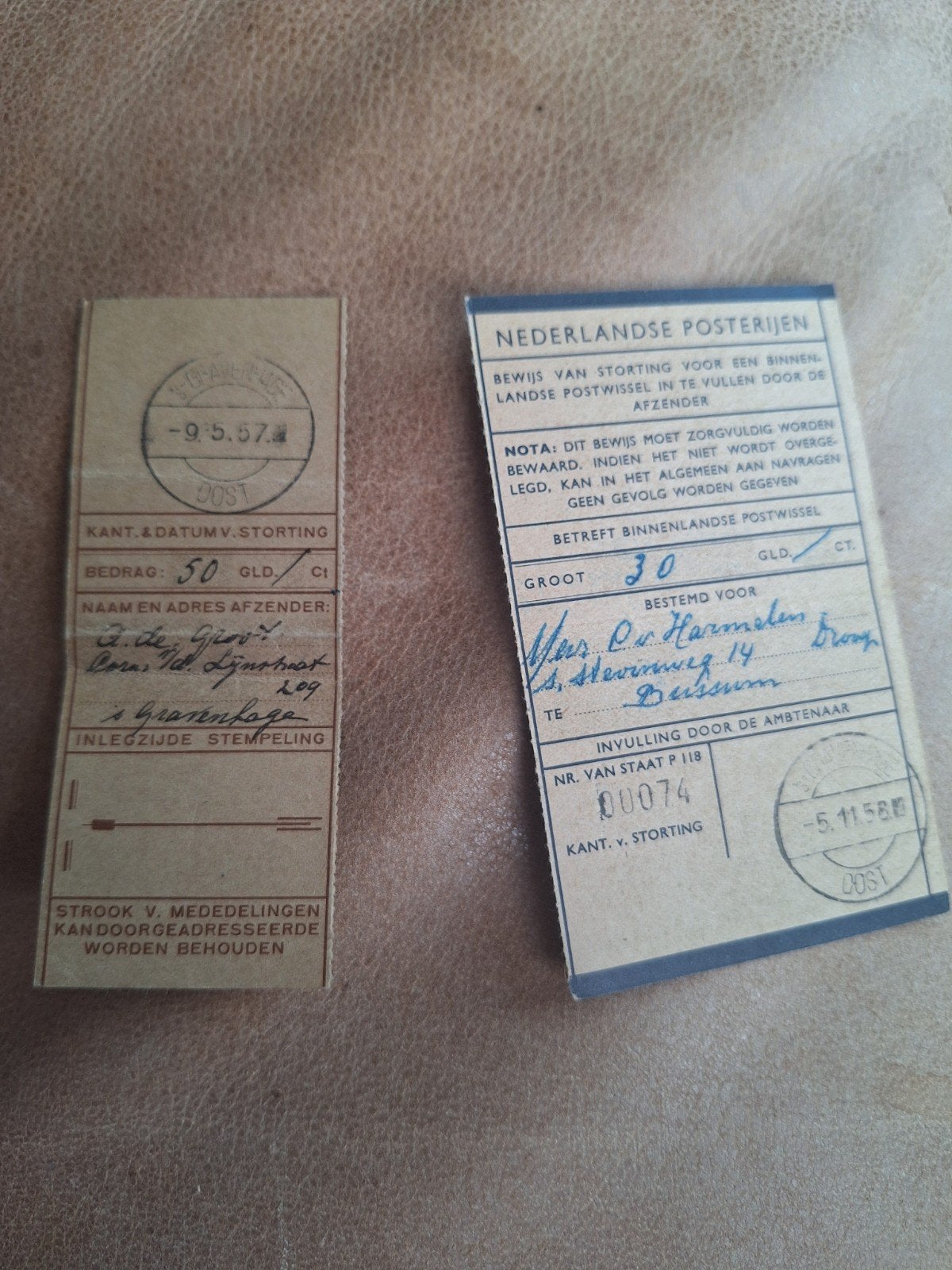 Oude Nederlandse Postwissels - 1957 en 1958, Ophalen of Verzenden, 1940 tot 1960, Nederland, Knipsel(s)