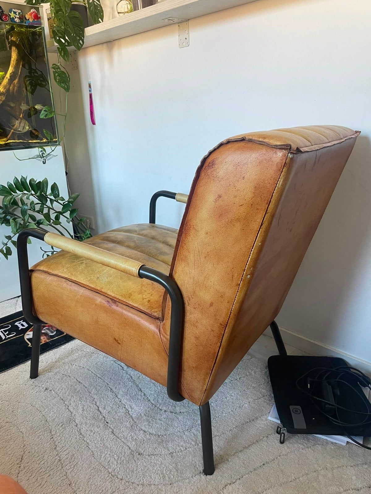 Vintage leren fauteuil, Ophalen, Gebruikt, 50 tot 75 cm, Leer