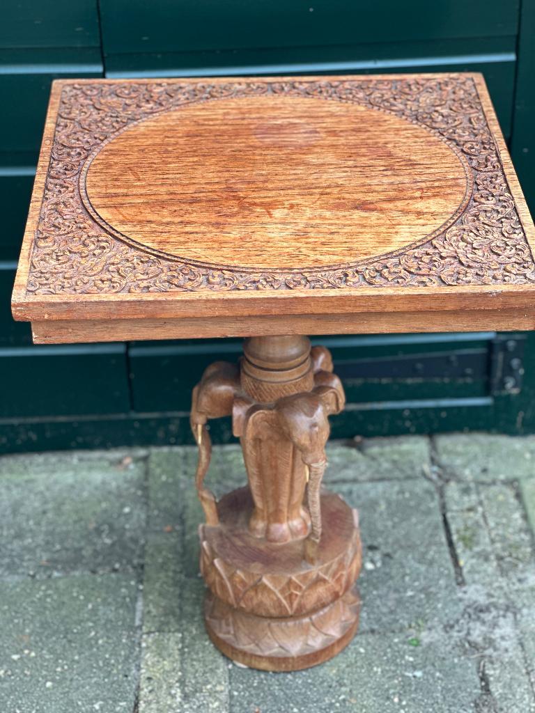 Teak houten Thais Olifanten tafeltje, Ophalen, Gebruikt, 50 tot 100 cm, Oriental