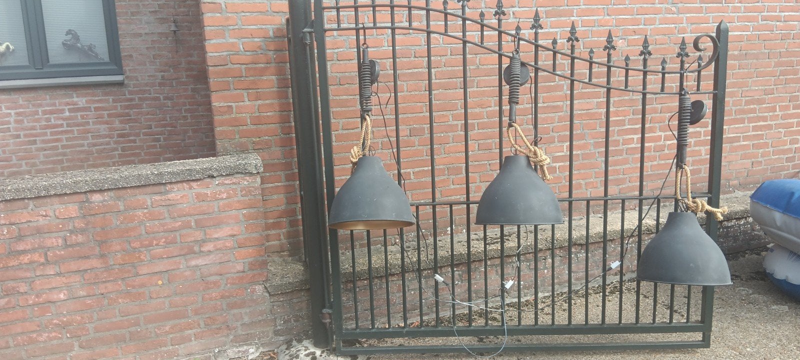Set van 3 industriële ijzeren hanglampen, Huis en Inrichting, Ophalen, Gebruikt, Metaal, Industrieel