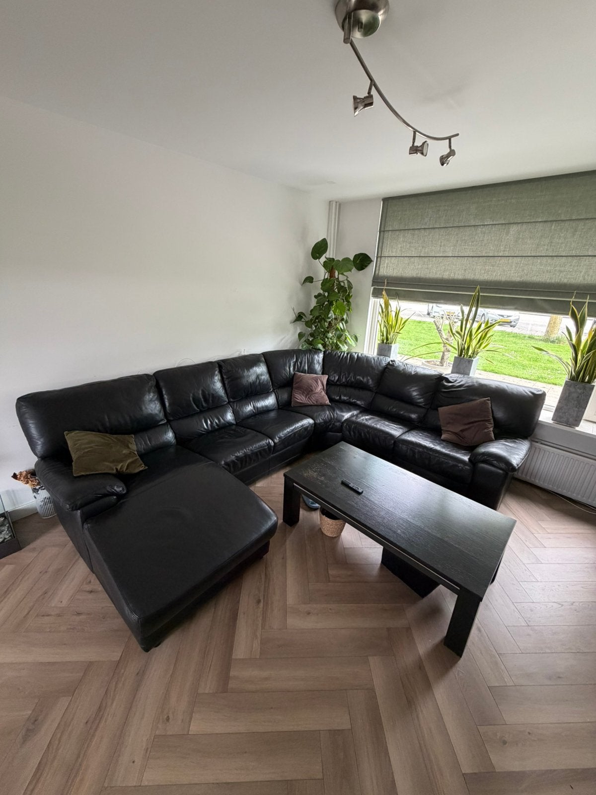 Zwart leren u-lounge bank, Ophalen of Verzenden, Gebruikt, Leer