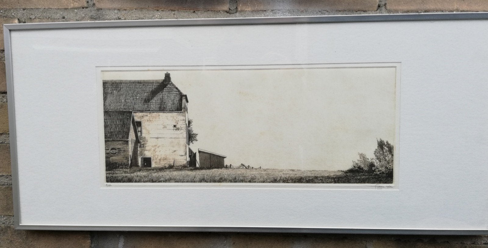 Franc van Oort (1953), Boerderij in Grijssloot. Sign & genum, 31 cm, Ophalen of Verzenden, Gesigneerd, Landschap