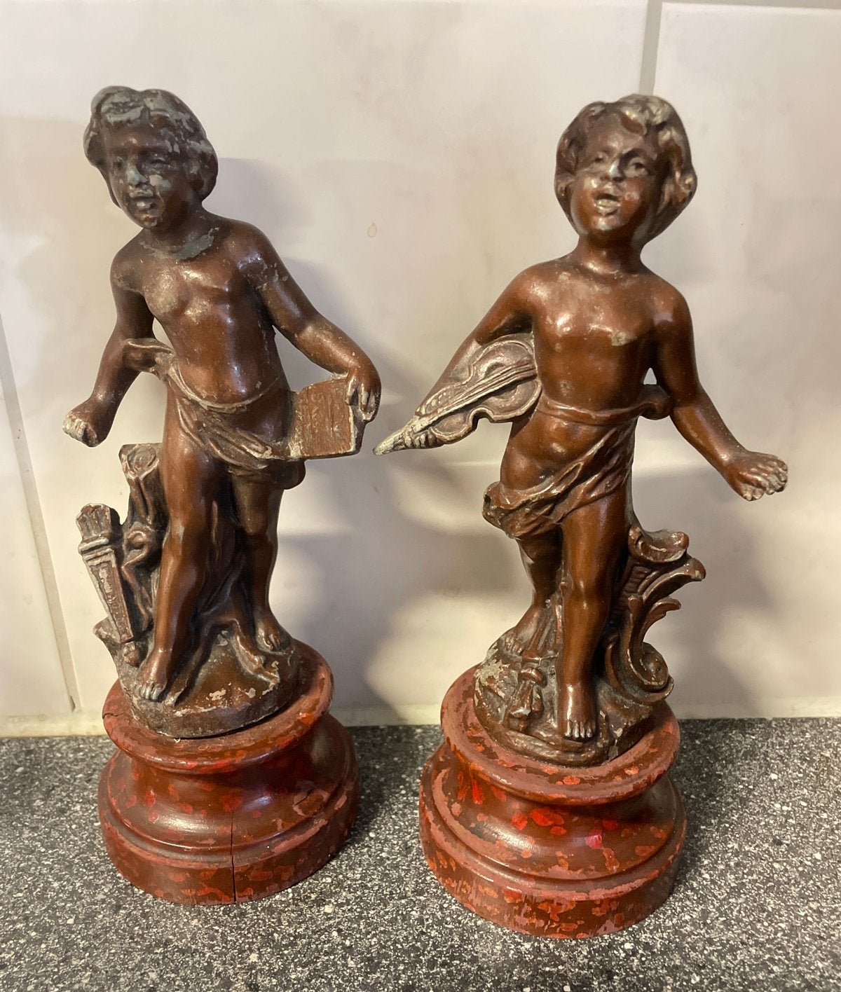 Allegorische Beeldenset "Poésie et Musique" L. & F. Moreau, Ophalen of Verzenden, 20 - 50 cm, Op sokkel, Scène