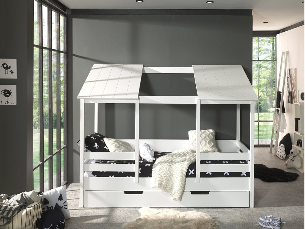 Huisbed met open dak - 90x200 - Wit, Kinderen en Baby's, Kinderkamer | Bedden, Niet ingevuld, Niet ingevuld, Nieuw, Ophalen of Verzenden