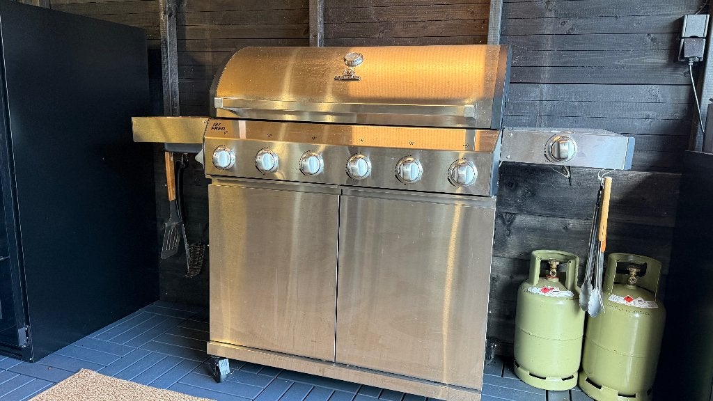 BURNHARD Fat FRED Deluxe RVS gas BBQ 6 branders + grillplaat, Tuin en Terras, Ophalen, Gebruikt, Burnhard