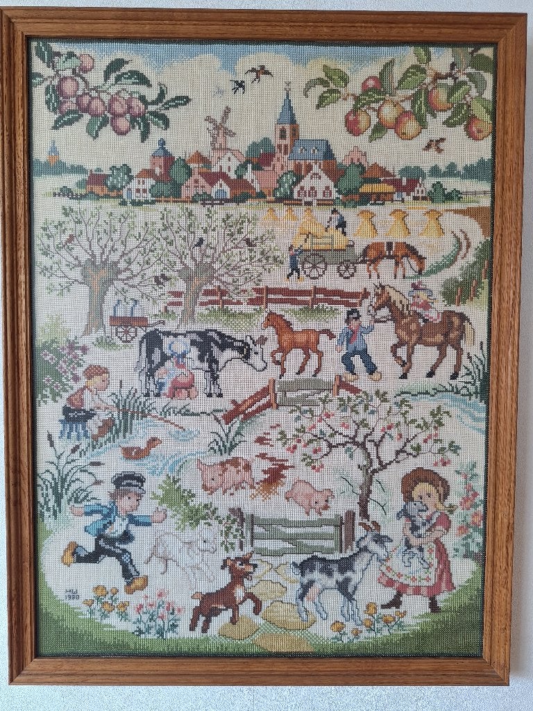 Te koop: Geborduurd schilderij, Ophalen, Oud hollands, Overige technieken, Achter glas