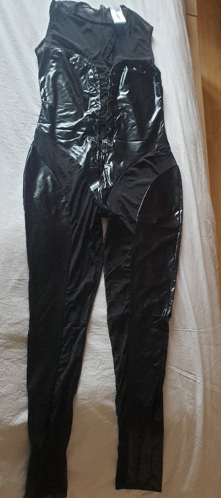Cottelli catsuit/jumpsuit wetlook maat XL, Kleding | Dames, Jumpsuits, Verzenden, Zo goed als nieuw, Maat 46/48 (XL) of groter