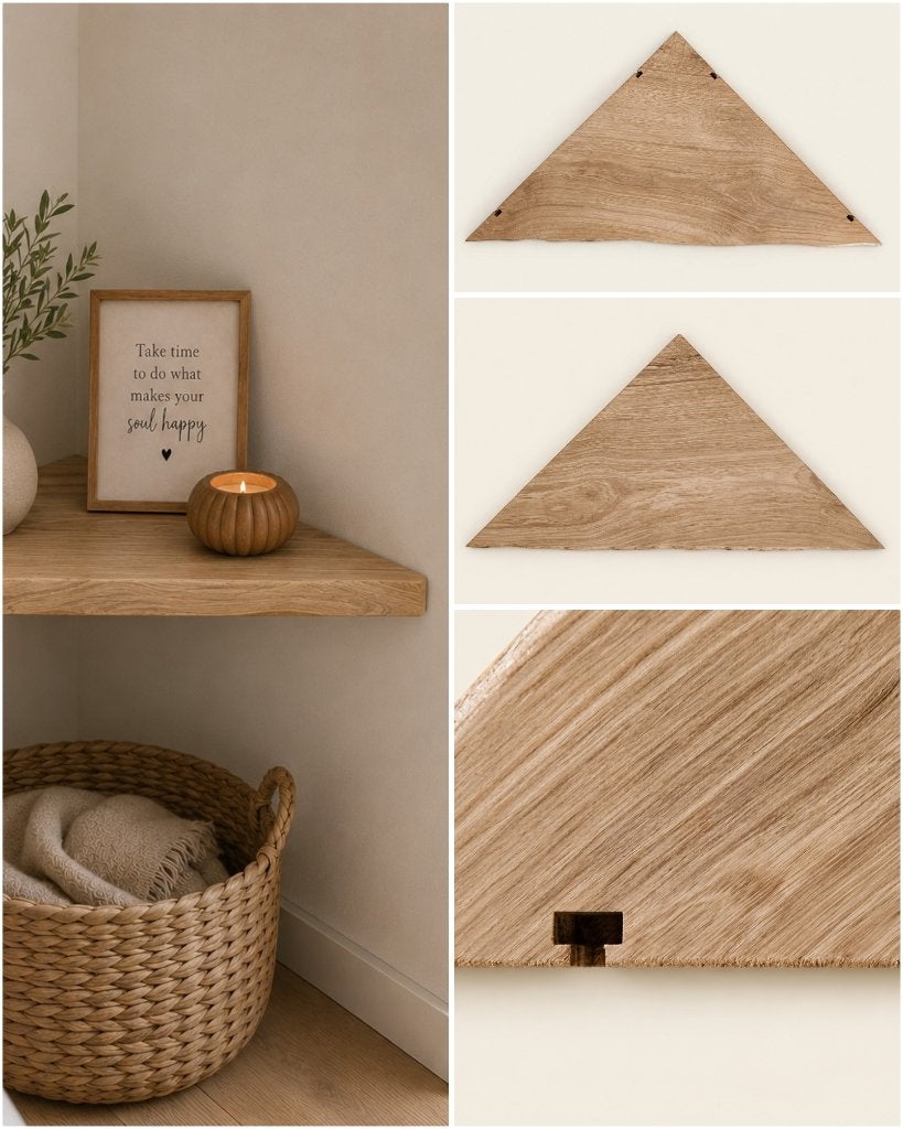 Wandplank massief eiken hoekplank zwevend 53,5cm #230, Houtatelier M.Y., Info@myhoutatelier.nl, Nieuw, Ophalen of Verzenden