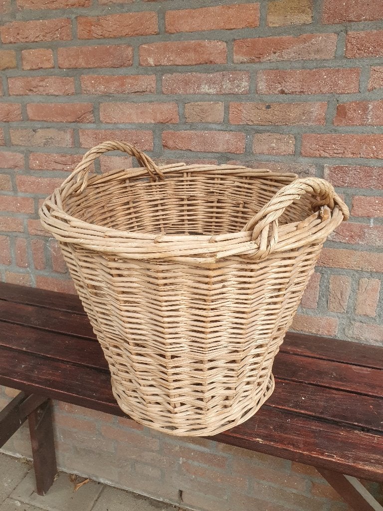 mand wasmand riet 50er jaren 100% ok, Ophalen, Gevlochten, Mand, Rond