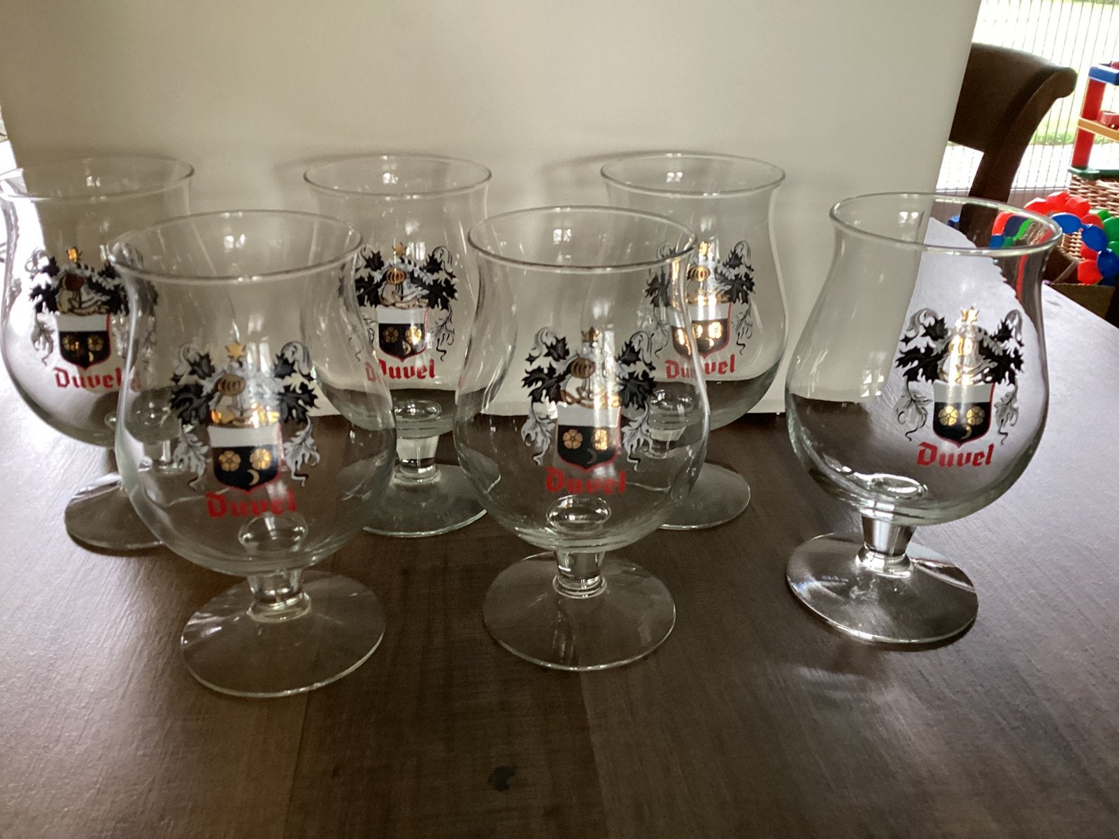 6 duvel bierglazen met wapen, Ophalen of Verzenden, Zo goed als nieuw, Glas of Glazen, Duvel