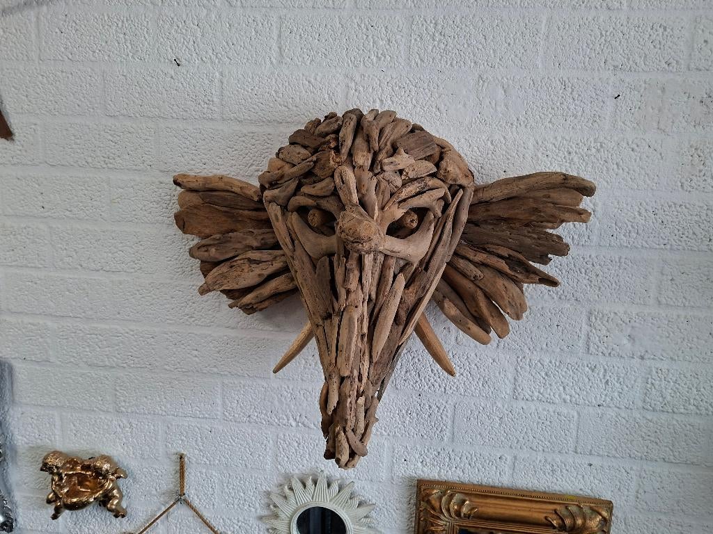 schitterende handgemaakte wand olifant van drijfhout, Huis en Inrichting, Ophalen of Verzenden, Gebruikt