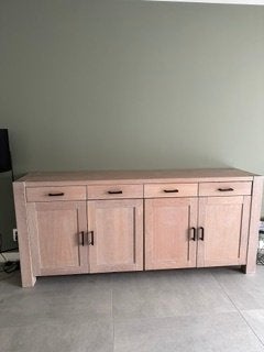 Massief eiken dressoir greywash, Ophalen, Gebruikt, Met deur(en), Eikenhout