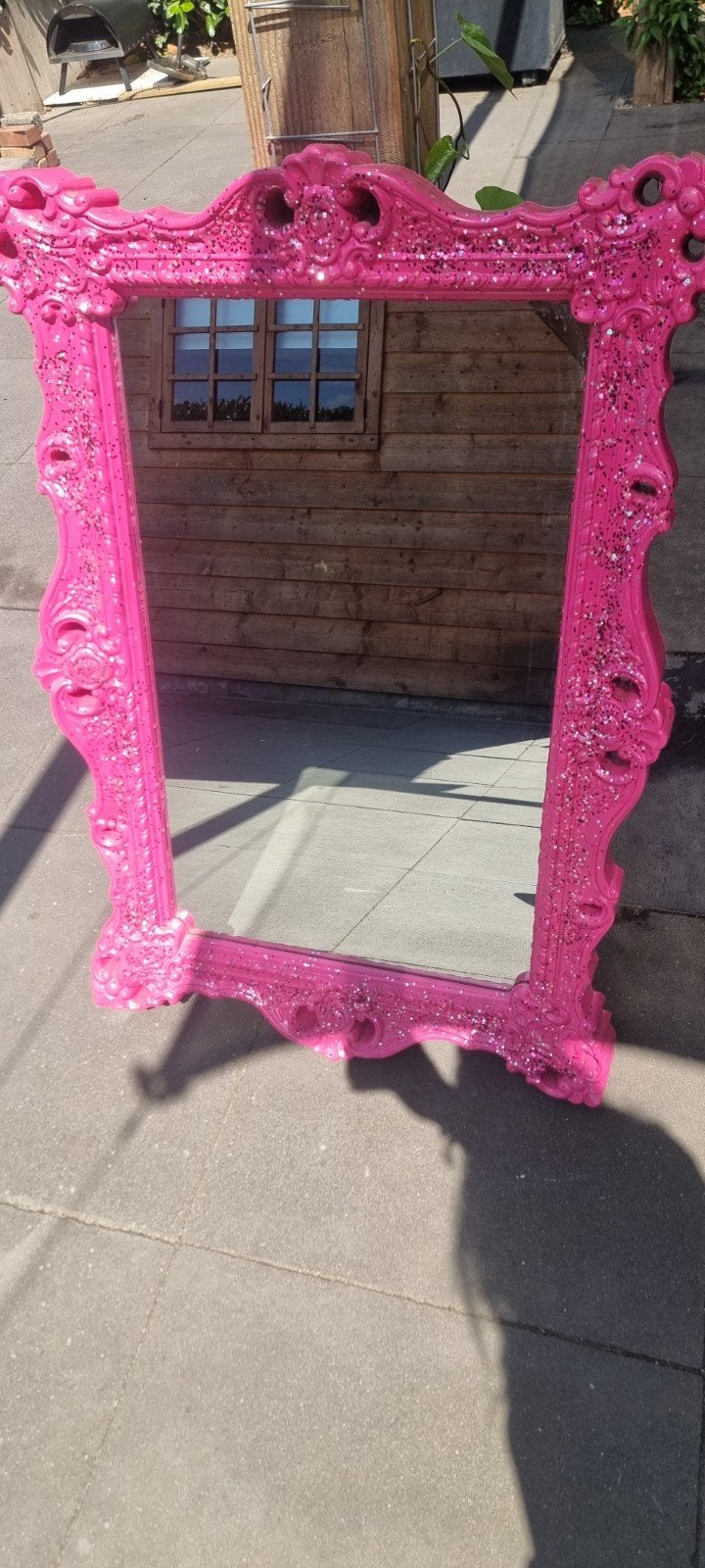 spiegel met roze glitterrand, Huis en Inrichting, Ophalen, Gebruikt, 100 tot 150 cm, Rechthoekig