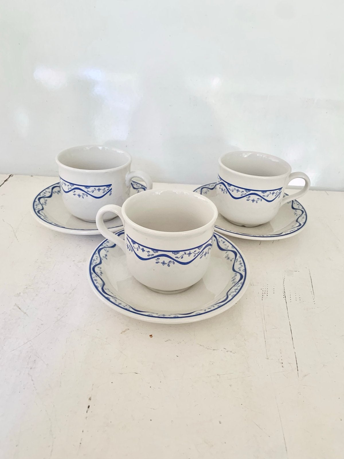 Set van 3 John Tams Kop en Schotels - Blauw/Wit, Ophalen of Verzenden