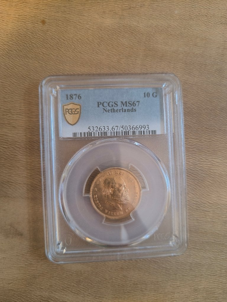 Gouden Tientje 1876 MS67 PCGS, Koning Willem III, Losse munt, 10 gulden, Goud
