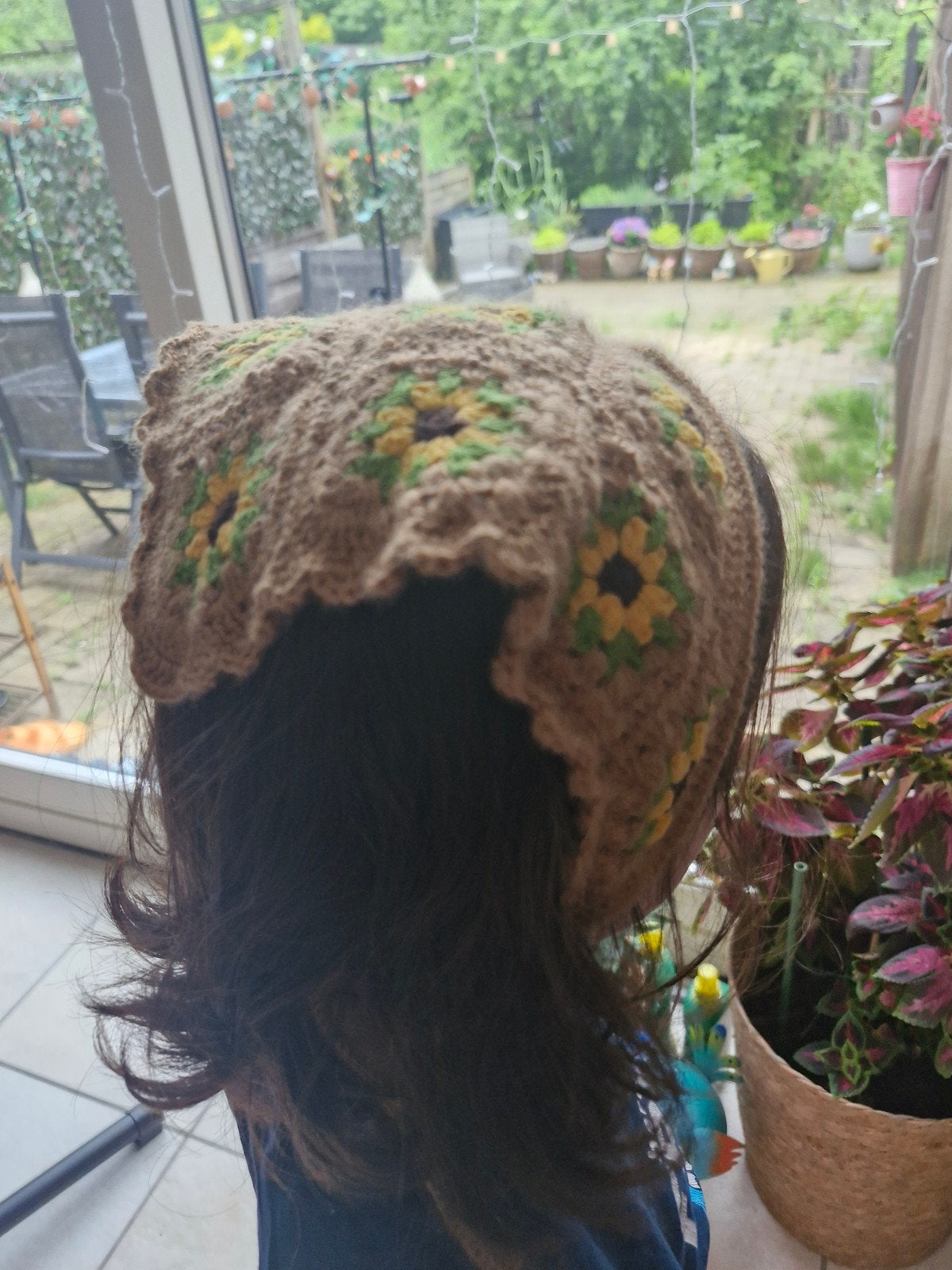 Gehaakte bandana met bloemenpatroon, Hoed, Nieuw, Handgemaakt, One size fits all