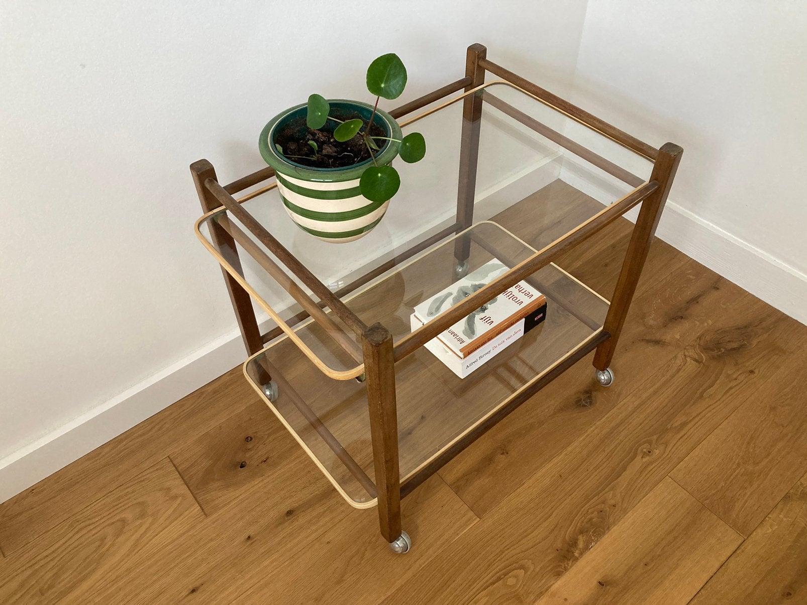Vintage serveerwagen Cees Braakman, Huis en Inrichting, Tafels | Bijzettafels, Ophalen, Minder dan 55 cm, Gebruikt, Glas
