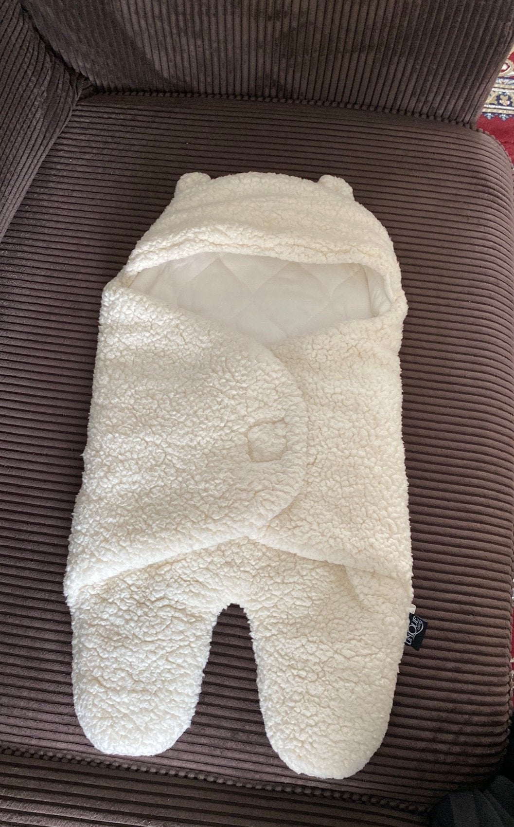 Zachte Witte Baby Slaapzak met Oortjes, Ophalen of Verzenden, Zo goed als nieuw, Gevoerd, Slaapzak
