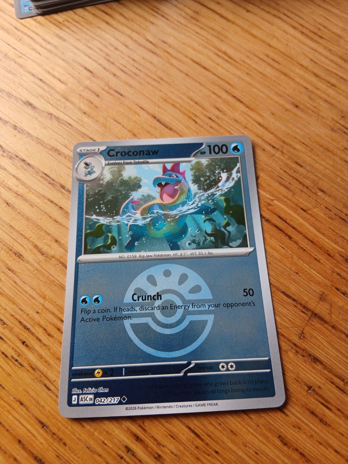 Croconaw Pokémon Kaart 042/217 - Scarlet & Violet, Ophalen of Verzenden, Zo goed als nieuw, Losse kaart