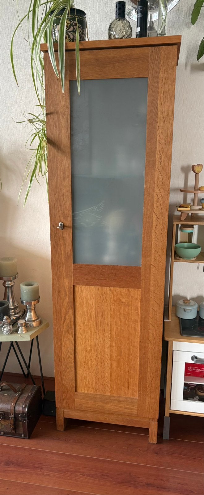 Hoge vitrinekast, Ophalen, Gebruikt, Eikenhout, 50 tot 100 cm