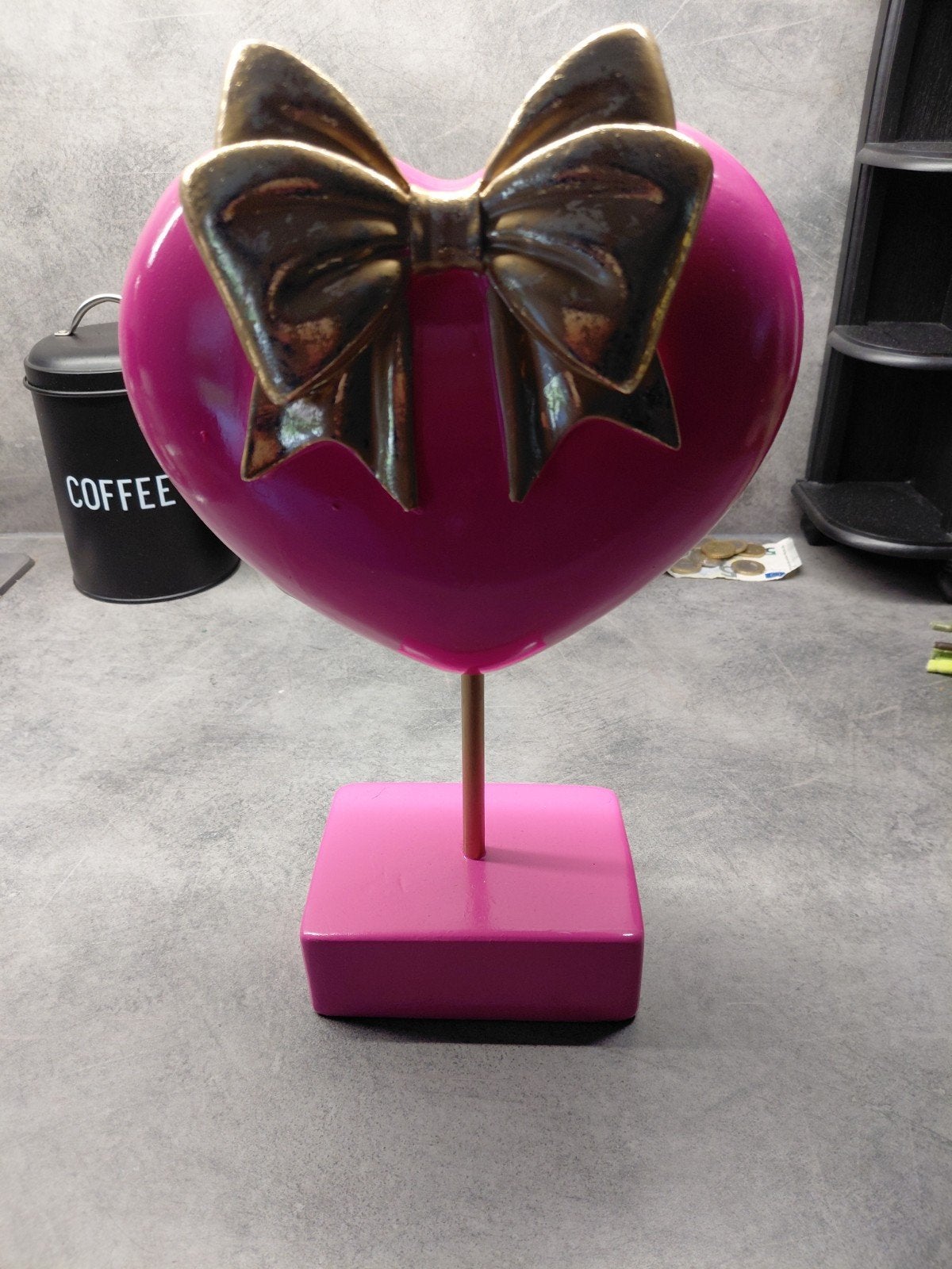 Decoratief hart met strik - Roze en goud, Ophalen of Verzenden, Zo goed als nieuw, Roze, Kunststof