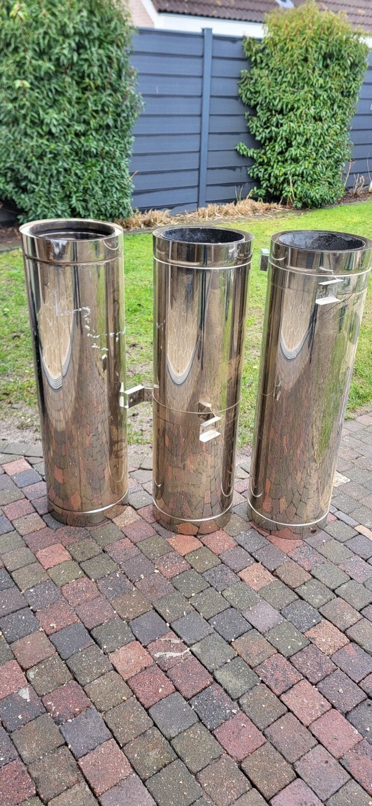 3x 1 meter rookkanaal RVS dubbelwandig 25/30cm, Ophalen, Gebruikt, Afzuiger