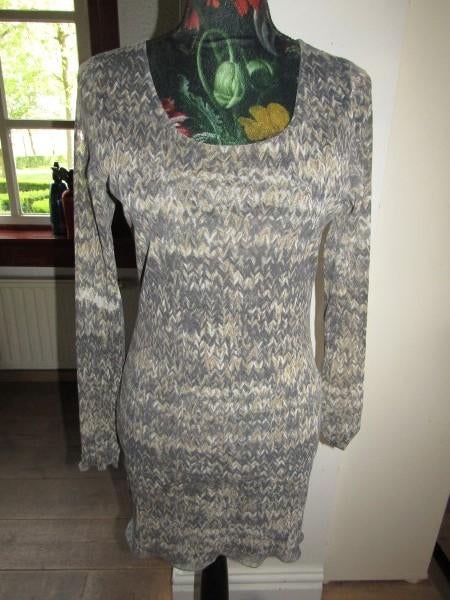 F1551 SYLVER mt 40 tuniek jurk grijs beige chiffon stretch, Maat 38/40 (M), Sylver, Verzenden, Zo goed als nieuw