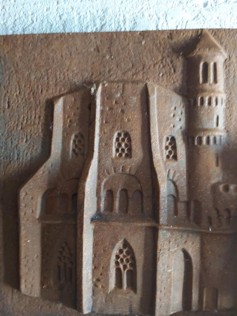 Decoratief wandpaneel met kasteel/kerk reliëf(gietijzer ), Ophalen of Verzenden