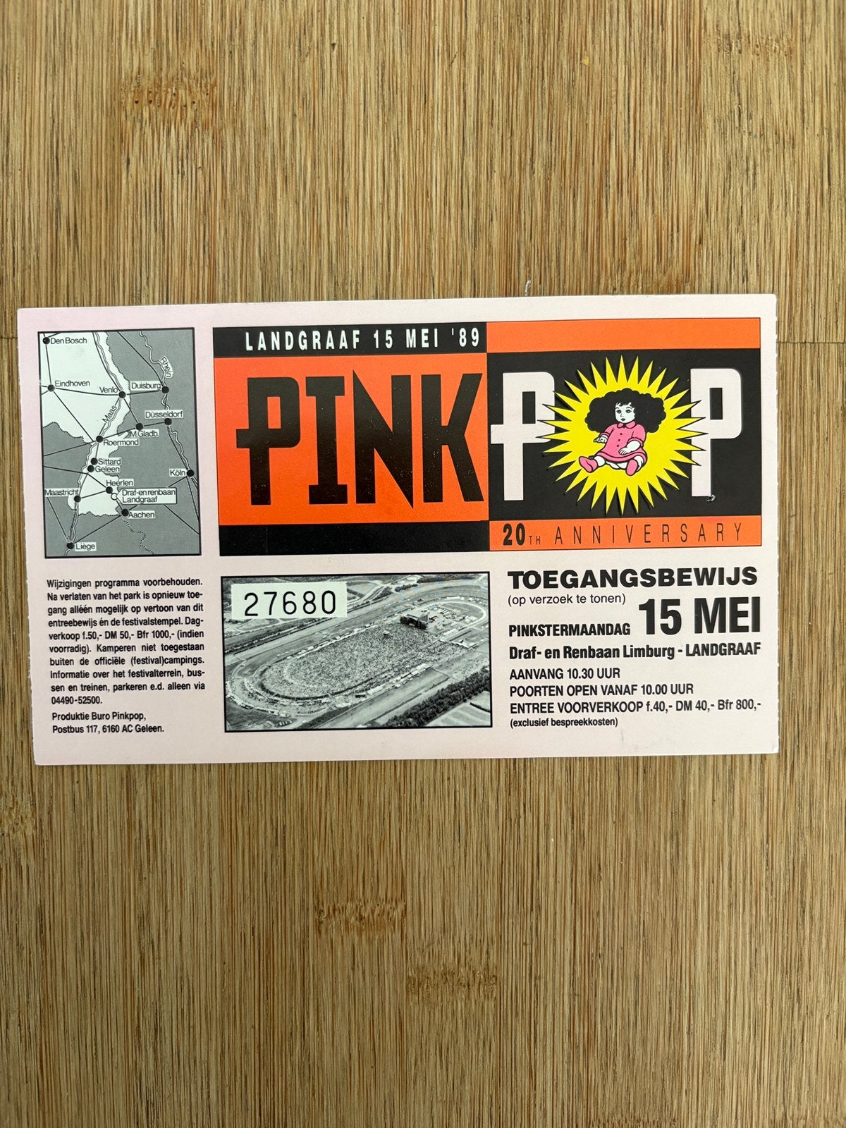 Pink Pop concertkaartje 1989, Tickets en Kaartjes, Eén persoon, Mei