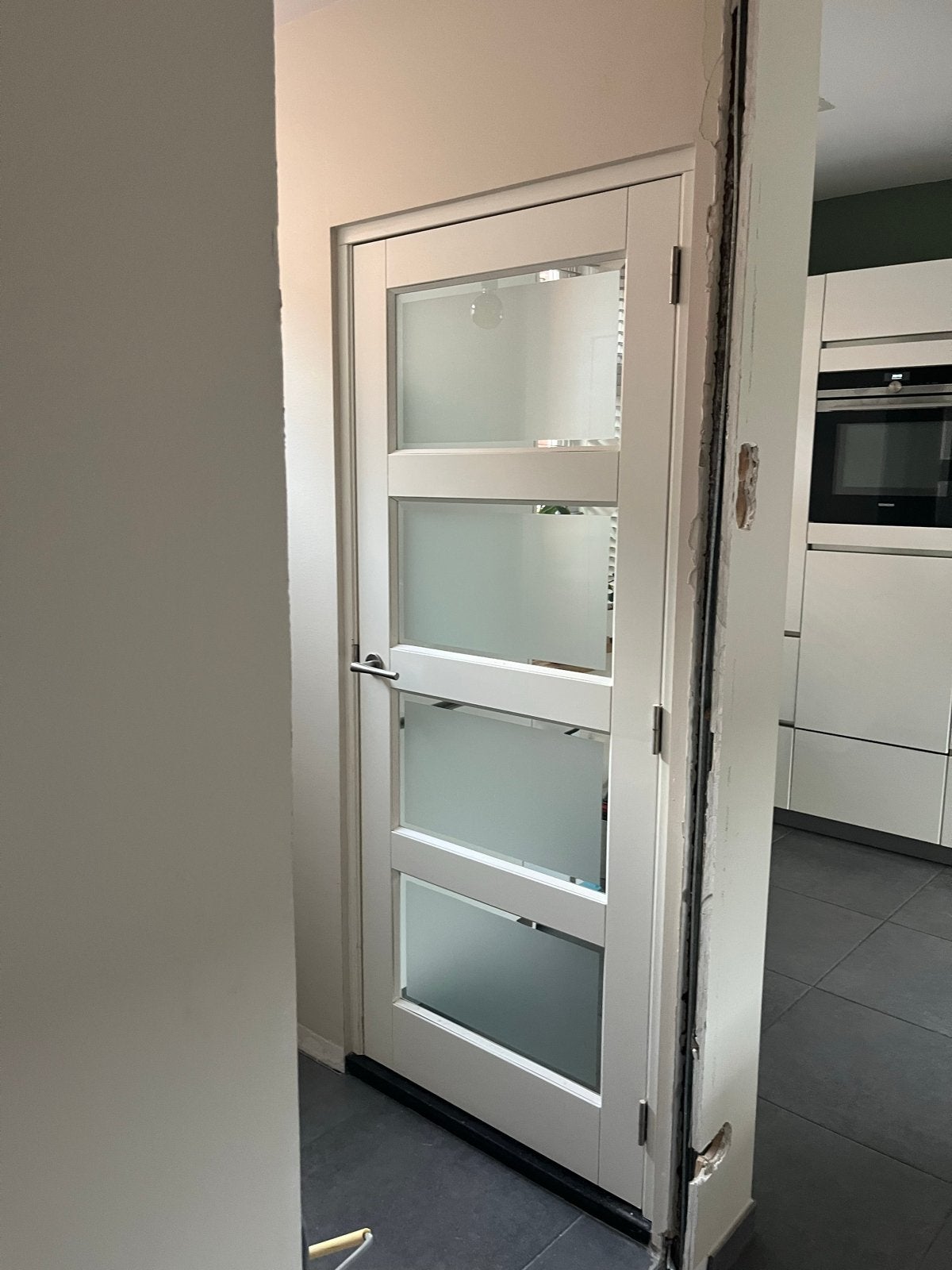 Houten binnendeur met geslepen glas, Ophalen, Gebruikt, 80 tot 100 cm, Binnendeur