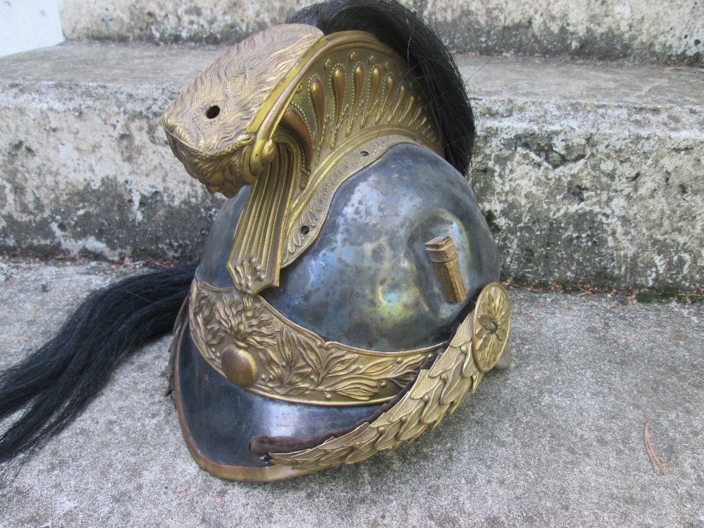 Franse Dragonder helm officier verzilverd vuurverguld, Ophalen of Verzenden, Landmacht, Nederland, Helm of Baret