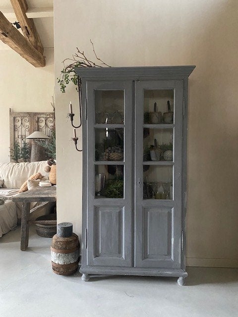 Unieke echt oude franse kast, Ophalen, 100 tot 150 cm, Glas, Brocante, landelijk, sfeervol, uniek