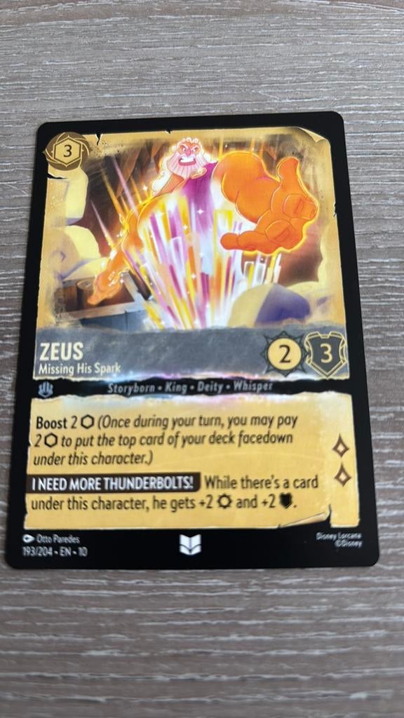 Disney Lorcana Zeus missing his spark 193-204 10WHI nonfoil, Ophalen of Verzenden, Zo goed als nieuw, Losse kaart