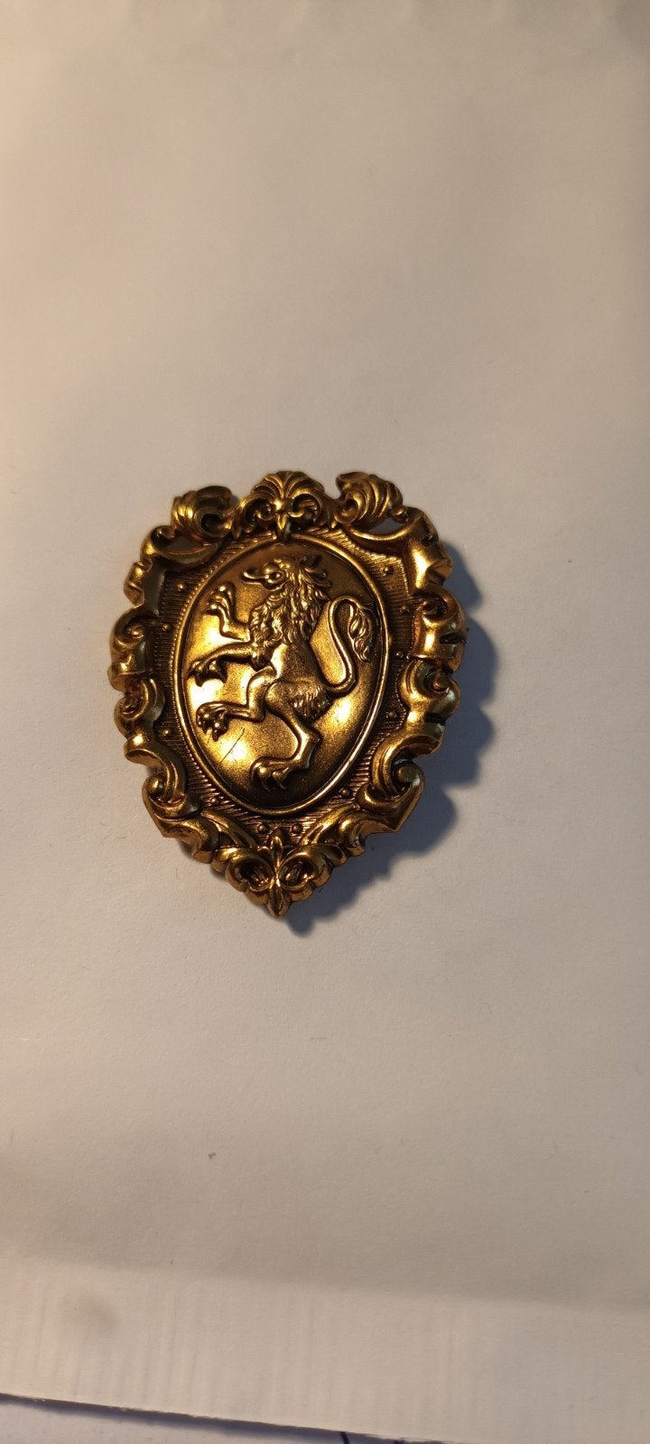 Vintage Broche met Leeuw Emblem - Goudkleurig, Ophalen of Verzenden, Gebruikt