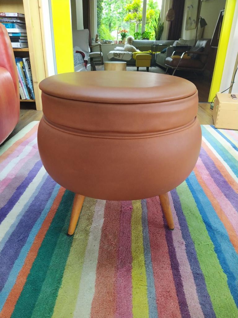 Vintage Poef met deksel, jaren 60, Ophalen, Rond, Minder dan 50 cm, Minder dan 50 cm