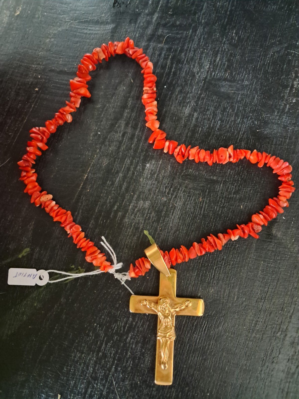 Koraal ketting met kruisbeeld - RVS, Ophalen of Verzenden