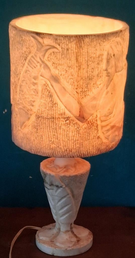 Tafellamp albast. Poseidon. 46 cm. * Zie tekst/foto's., Huis en Inrichting, Ophalen, Zo goed als nieuw, Overige materialen, Minder dan 50 cm