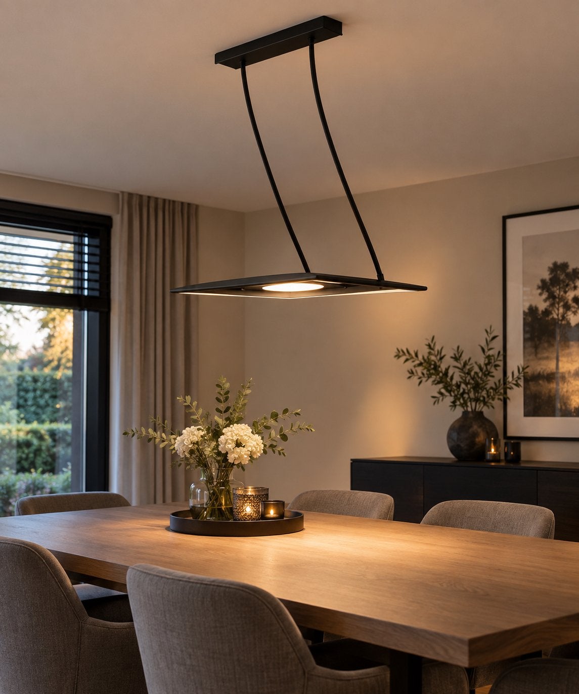 Moderne Zwarte Hanglamp - Perfect voor Eettafel, Ophalen, Gebruikt, Overige fittingen, Metaal