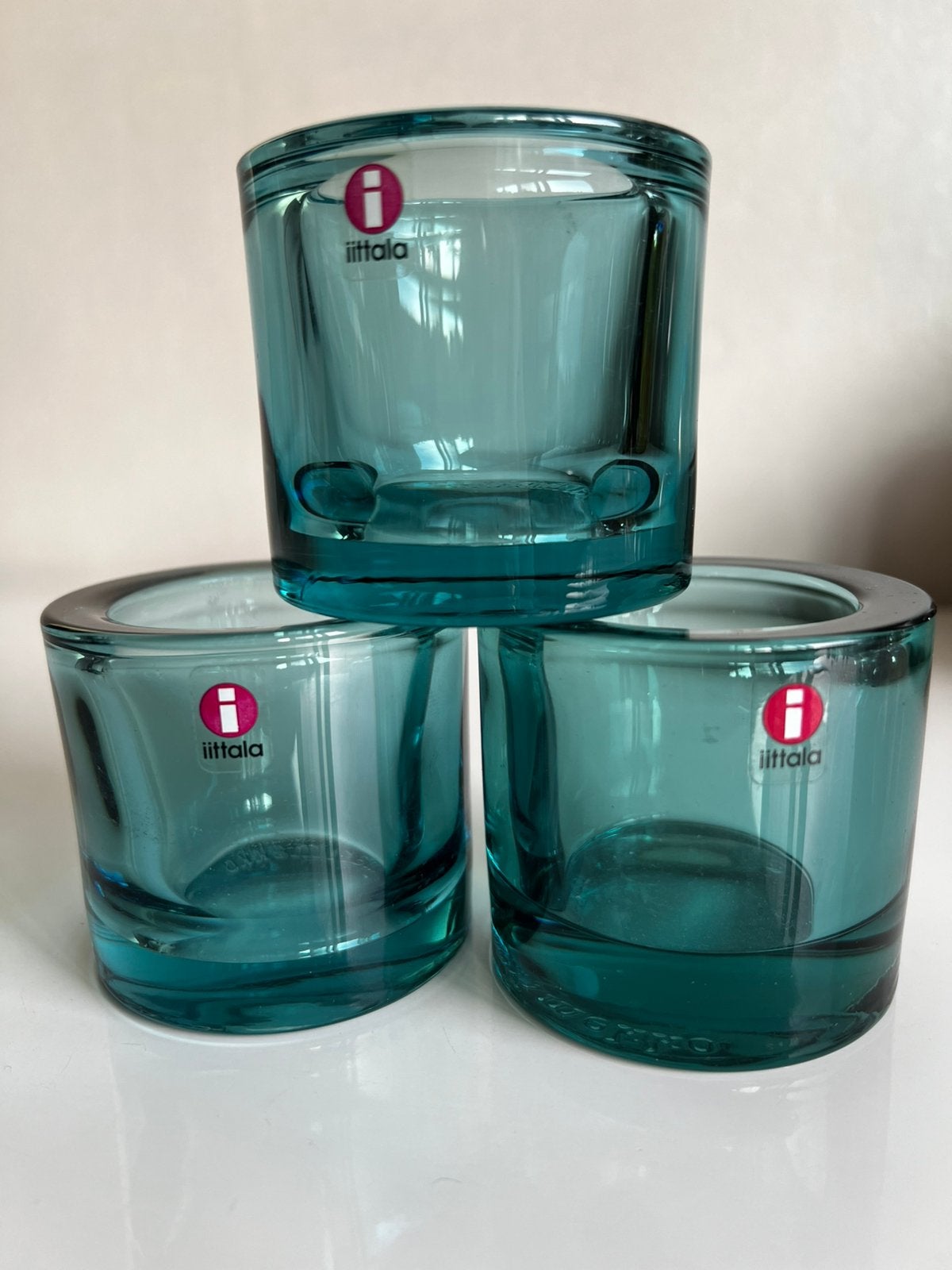 3 Iittala KIVI Marimekko Waxinelichthouder~Sea Blue 2012, Waxinelichthouder, Ophalen of Verzenden, Iittala, Glas