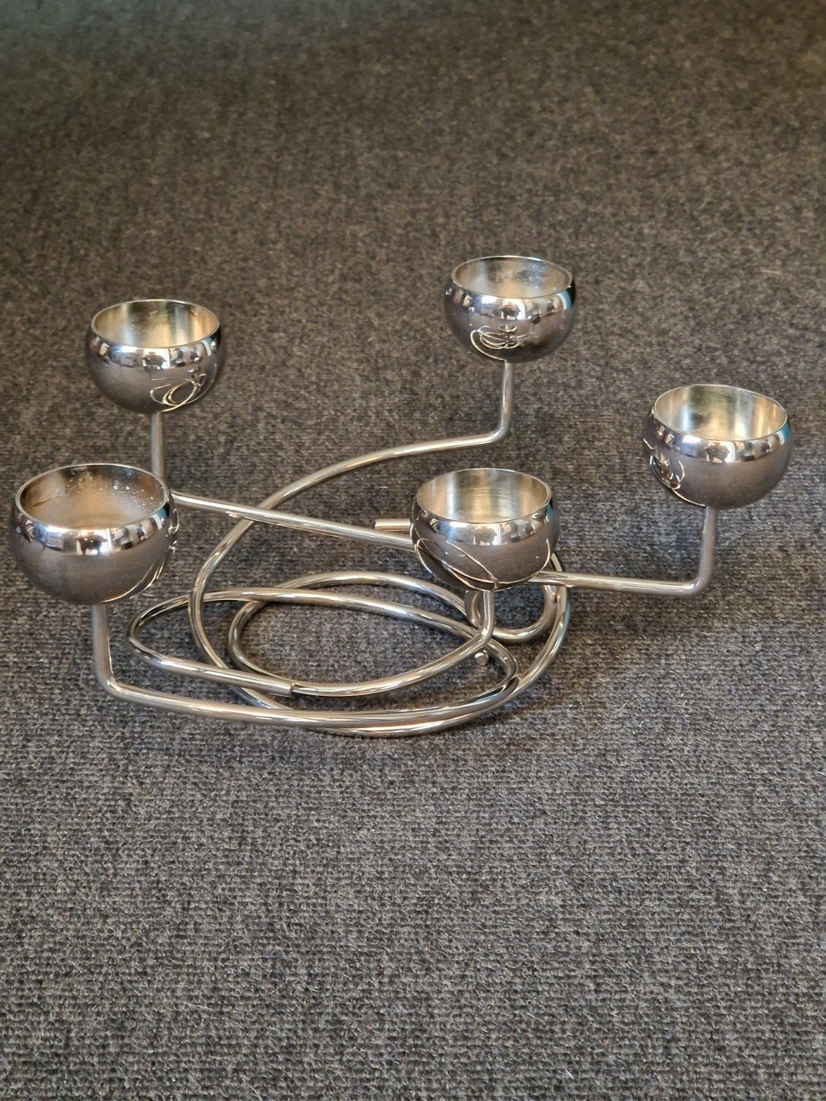 Design Loop Kandelaar Chrome voor 5 Waxinelichtjes, Ophalen of Verzenden, Kandelaar, Metaal