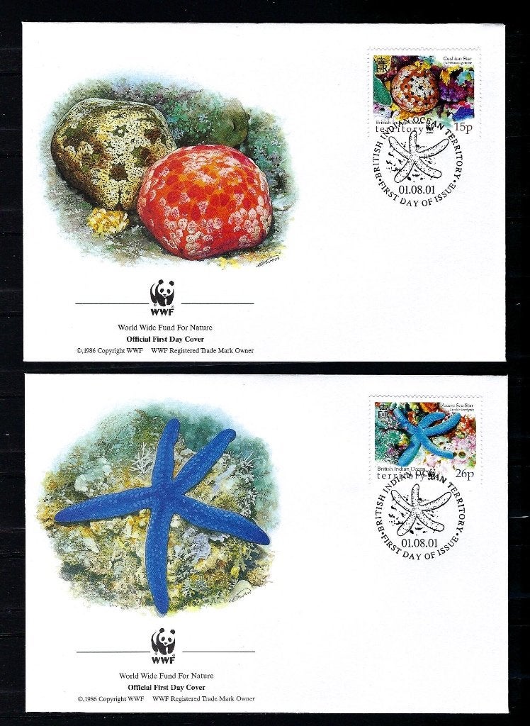 WWF Britisch Indian Ocean 4x FDC Mi. 266/269 (zee sterren), Ophalen of Verzenden, Dier of Natuur