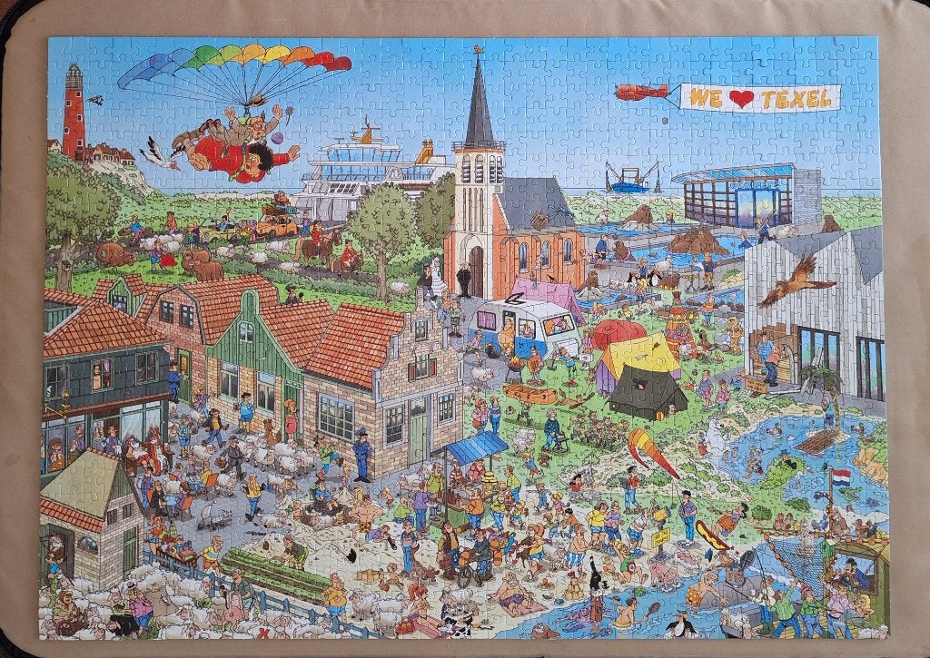 Rondje Texel - Puzzel Jan v Haasteren - 1000st - P138, Ophalen of Verzenden, 500 t/m 1500 stukjes, Gebruikt, Legpuzzel