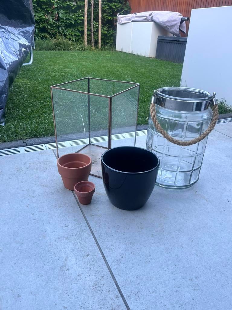 GRATIS bloempotten & windlicht, Tuin en Terras, Ophalen, Gebruikt, Rond, Minder dan 30 cm