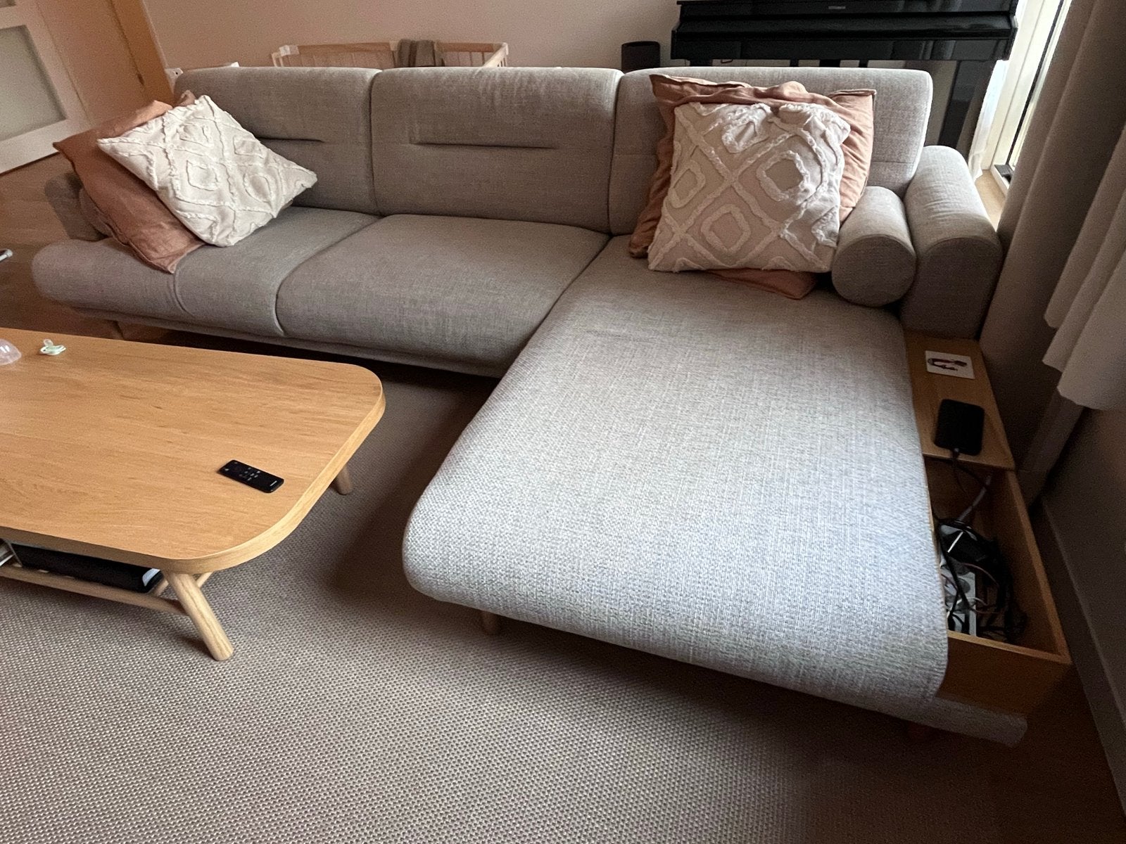 IKEA LÅNGARYD 3-zitsbank met chaise longue, rechts, Ophalen, 250 tot 300 cm, 125 tot 150 cm, Hoekbank