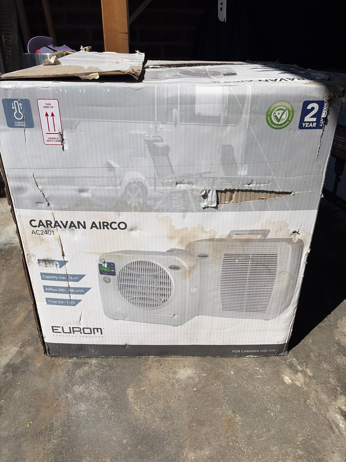 Eurom AC2401 Caravan Airco - Draagbare Airconditioner, Witgoed en Apparatuur, Airco's, Ophalen, Gebruikt, Minder dan 60 m³, 2 snelheden